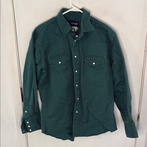 Wrangler teal canvas twill long sleeve utility western button down shirt Sz XL